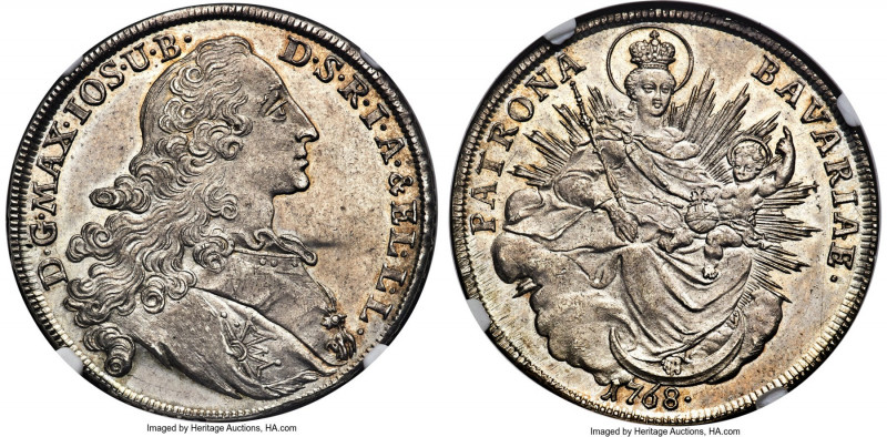 Bavaria. Maximilian III Joseph Taler 1768 UNC Details (Cleaned) NGC, Munich mint...