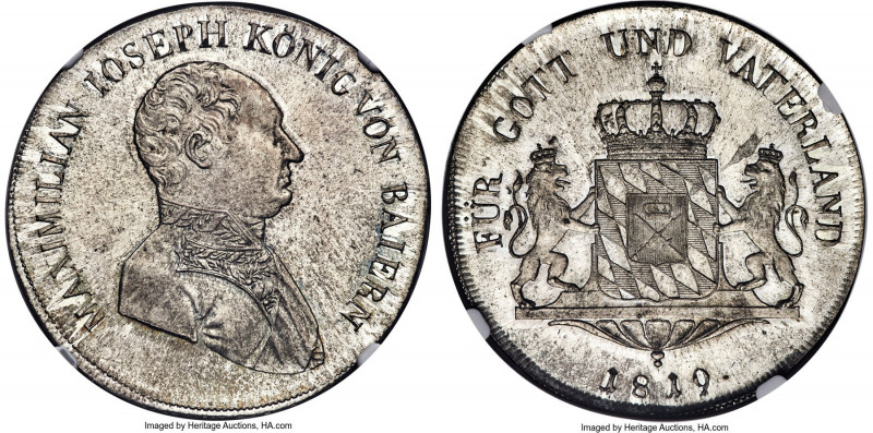 Bavaria. Maximilian I Joseph Taler 1819 MS67 NGC, Munich mint, KM701, Dav-551, A...