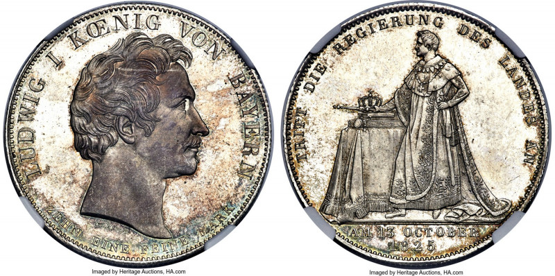 Bavaria. Ludwig I "Coronation" Taler 1825 MS64 Prooflike NGC, Munich mint, KM720...