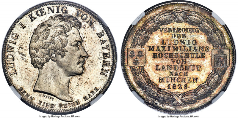 Bavaria. Ludwig I "Transfer of University" Taler 1826 MS66 NGC, Munich mint, KM7...