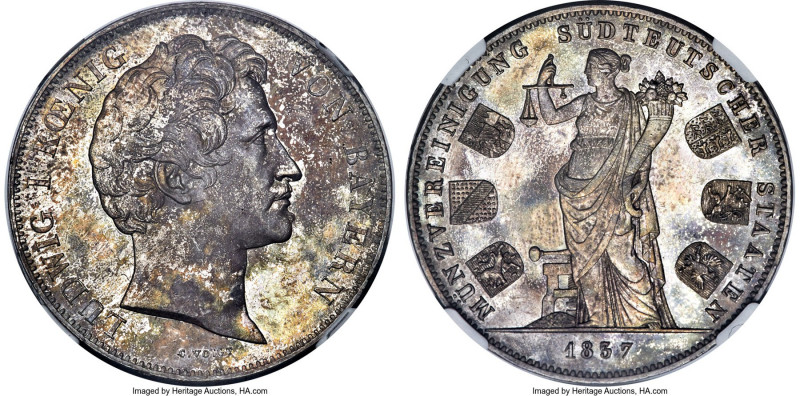 Bavaria. Ludwig I "Monetary Union" 2 Taler 1837 MS63 NGC, Munich mint, KM792, Da...