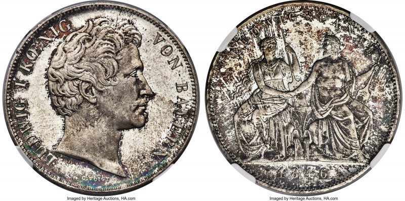 Bavaria. Ludwig I "Completion of the Canal" 2 Taler 1846 MS66 Prooflike NGC, Mun...