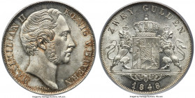 Bavaria. Maximilian II 2 Gulden 1848 MS66 PCGS, Munich mint, KM828, Dav-600, AKS-150, Thun-90. The first year of issue for the type, boasting Maximili...