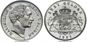 Bavaria. Maximilian II 2 Gulden 1851 MS65 PCGS, Munich mint, KM828, Dav-600, Thun-90. A handsome specimen wholly deserving of its Gem Mint State desig...