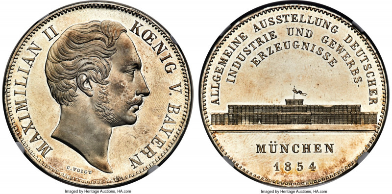Bavaria. Maximilian II "Exhibition" 2 Taler 1854 MS63 Prooflike NGC, Munich mint...