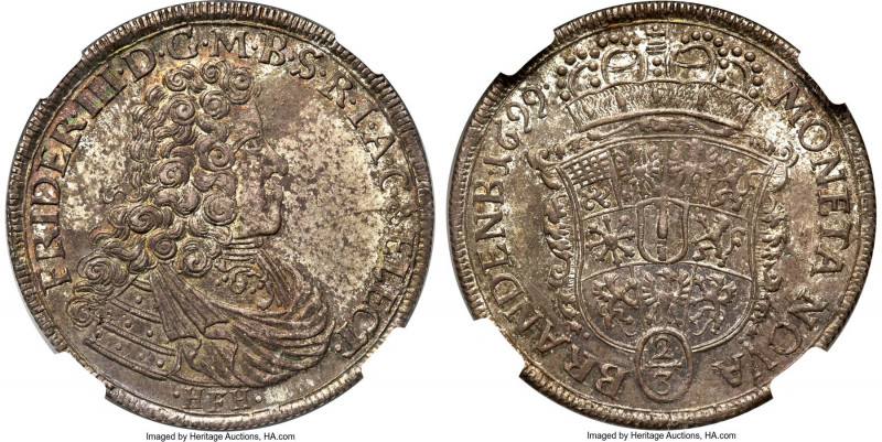Brandenburg. Friedrich III 2/3 Taler (Gulden) 1699-HFH MS62 NGC, Magdeburg mint,...