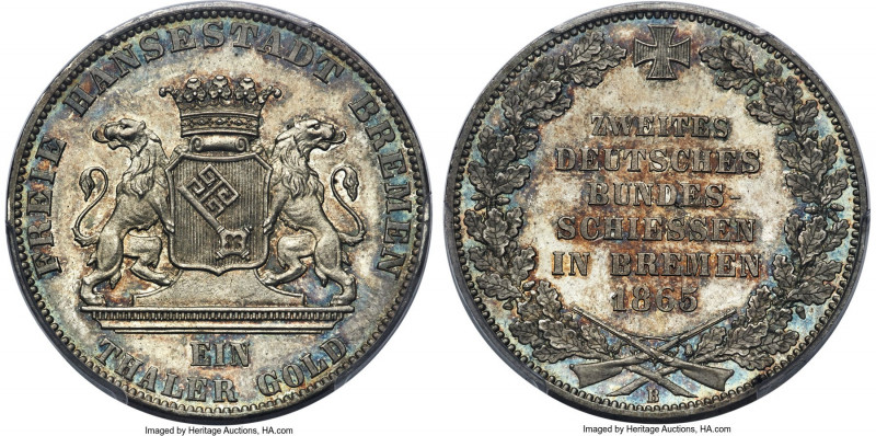 Bremen. Free City "Shooting Festival" Taler 1865-B MS66 PCGS, Hannover mint, KM2...