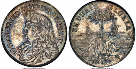 Brunswick-Lüneburg-Calenberg. Johann Friedrich 2/3 Taler (Gulden) 1677 MS65 NGC, Hannover mint, KM188.2, Dav-380, Knyphausen-2437, Welter-1731. Variet...