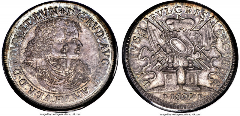 Brunswick-Wolfenbüttel. Rudolf August & Anton Ulrich Taler 1699-RB MS64 PCGS, Go...