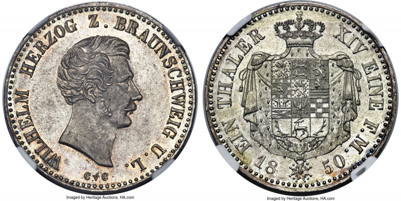 Brunswick-Wolfenbüttel. Wilhelm Taler 1850-CvC UNC Details (Obverse Cleaned) NGC...