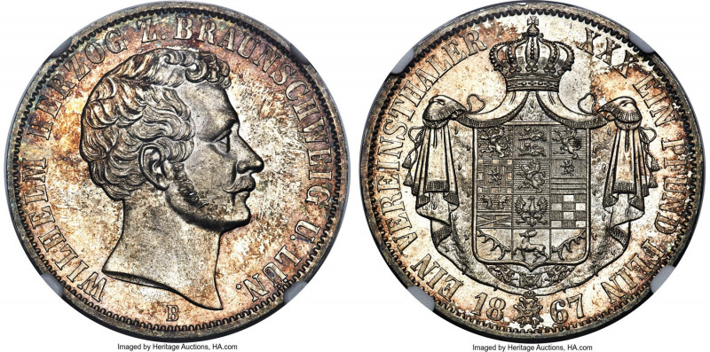 Brunswick-Wolfenbüttel. Wilhelm Taler 1867-B MS67 NGC, Hannover mint, KM1152, Da...