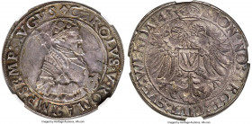 Donauwörth. Free City Taler 1543 MS64 NGC, Dav-9170, Schulten-756. With the name and titles of Karl V. The first year of issue for this exceedingly fl...