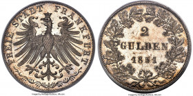 Frankfurt. Free City 2 Gulden 1851 MS65+ PCGS, Frankfurt am Main mint, KM333, Dav-642, J-28. Beautiful quality for this slightly more available date f...