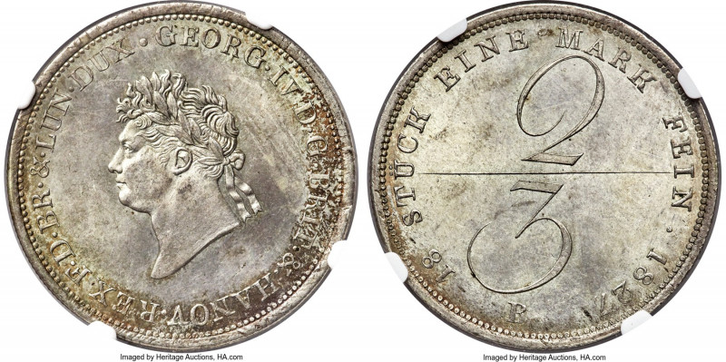 Hannover. George IV of England 2/3 Taler 1827-B MS64 NGC, Hannover mint, KM142, ...