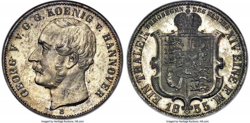 Hannover. Georg V Taler 1855-B MS66 NGC, Hannover mint, KM220, Dav-678, AKS-158,...