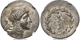 AEOLIS. Myrina. Ca. mid-2nd century BC. AR tetradrachm (33mm, 16.57 gm, 1h). NGC Choice AU 5/5 - 5/5. Laureate head of Apollo right, hair falling in t...
