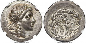 AEOLIS. Myrina. Ca. mid-2nd century BC. AR tetradrachm (32mm, 16.76 gm, 12h). NGC AU 4/5 - 5/5. Ca. 150 BC. Laureate head of Apollo right, hair fallin...