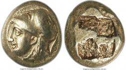 IONIA. Phocaea. Ca. 387-326 BC. EL sixth-stater or hecte (10mm, 2.55 gm). NGC XF 4/5 - 4/5. Head of Athena left, wearing crested Corinthian helmet pus...