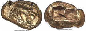 LYDIAN KINGDOM. Alyattes or Walwet (ca. 610-546 BC). EL third-stater or trite (14mm, 4.69 gm). NGC AU 4/5 - 5/5. Uninscribed, Lydo-Milesian standard. ...