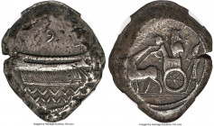 PHOENICIA. Sidon. Baalsillem II (ca. 401-366 BC). AR double-shekel (31mm, 26.49 gm, 12h). NGC Choice VF 3/5 - 3/5, scratch. Phoenician war galley unde...