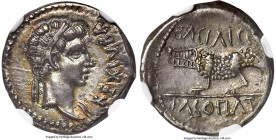 MAURETANIAN KINGDOM. Juba II, with Cleopatra Selene (25 BC-AD 24). AR denarius (17mm, 3.25 gm, 8h). NGC Choice XF 4/5 - 3/5. Caesarea in Mauretania, c...