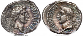 MAURETANIAN KINGDOM. Juba II, with Cleopatra Selene (25 BC-AD 24). AR denarius (20mm, 3.15 gm, 6h). NGC XF 5/5 - 2/5. Caesarea in Mauretania, ca. AD 1...