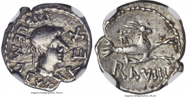 MAURETANIAN KINGDOM. Ptolemy (AD 21-40). AR denarius (16mm, 9h). NGC VF 5/5 - 4/5. Caesarea in Mauretania, dated Regnal Year 8 (AD 28). REX PTOLEMAEVS...