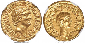 Marc Antony and Octavian, as Imperators and Triumvirs (43-33 BC), with Marcus Barbatius Pollio, as Quaestor Propraetor. AV aureus (19mm, 7.95 gm, 1h)....