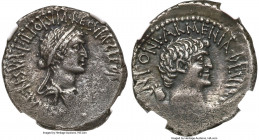 Cleopatra VII of Egypt and Marc Antony, as Rulers of the East (37-30 BC). AR denarius (20mm, 3.46 gm, 12h). NGC Choice XF 4/5 - 4/5. Alexandria, 34-32...