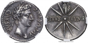 Augustus (27 BC-AD 14). AR denarius (19mm, 3.86 gm, 5h). NGC Choice XF S 5/5 - 5/5, Fine Style. Spanish mint (Caesaraugusta?), 19-18 BC. CAESAR-AVGVST...