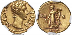 Augustus (27 BC-AD 14). AV aureus (20mm, 7.83 gm, 7h). NGC VF 5/5 - 3/5. Lugdunum, 15-13 BC. AVGVSTVS-DIVI F, bare head of Augustus right / IMP-X, Apo...