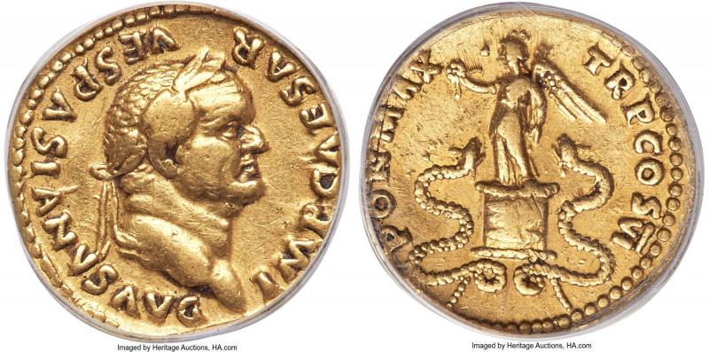 Vespasian (AD 69-79). AV aureus (18mm, 6h). ANACS XF 45. Rome, AD 75. IMP CAESAR...