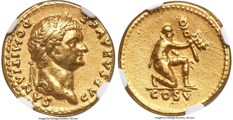 Domitian, as Caesar (AD 81-96). AV aureus (18mm, 7.15 gm, 5h). NGC Choice XF 5/ ...