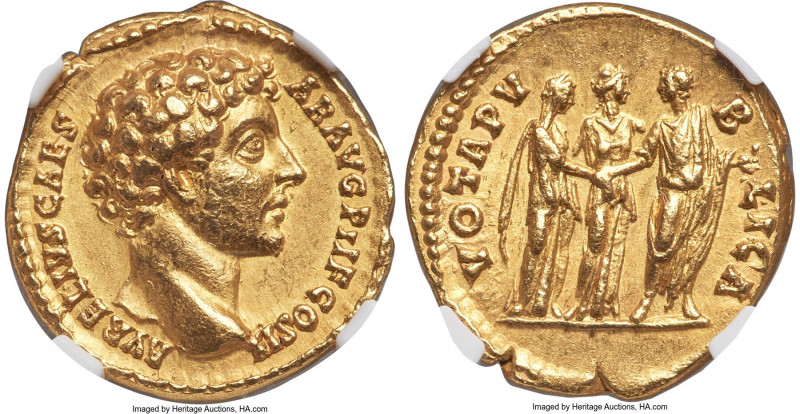 Marcus Aurelius, as Caesar (AD 161-180). AV aureus (19mm, 7.22 gm, 6h). NGC AU 5...