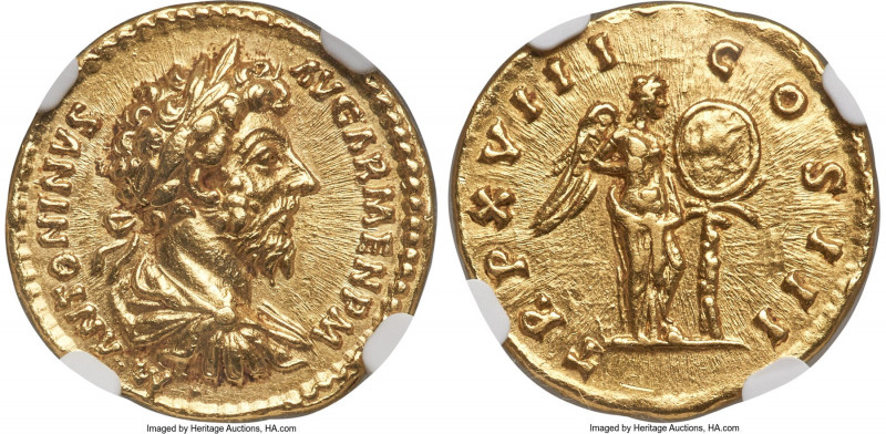 Marcus Aurelius, as Augustus (AD 161-180). AV aureus (19mm, 7.18 gm, 5h). NGC AU...