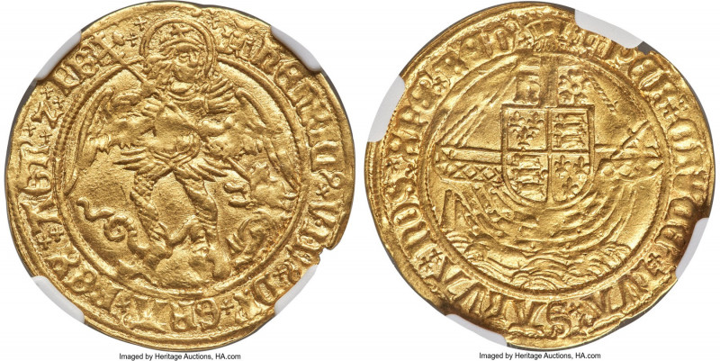 Henry VIII (1509-1547) gold Angel ND (1509-c. 1513) MS62 NGC, Tower mint, Castle...