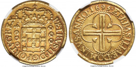 Pedro II gold 4000 Reis 1695-(B) XF Details (Cleaned) NGC, Bahia mint, KM86, LMB-20, Guimaraes-1695-1.1. First type, large crown. An early issue from ...