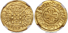 Pedro II gold 1000 Reis 1700-(R) AU Details (Removed From Jewelry) NGC, Rio de Janeiro mint, KM96, cf. LMB-28 (unlisted variety), Guimaraes-1700-1a. "...