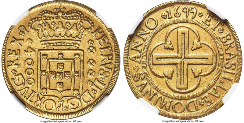 Pedro II gold 4000 Reis 1699-(R) AU Details (Cleaned) NGC, Rio de Janeiro mint, ...