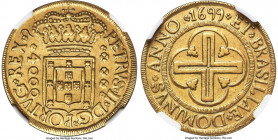 Pedro II gold 4000 Reis 1699-(R) AU Details (Cleaned) NGC, Rio de Janeiro mint, KM98, LMB-31a, Guimaraes-1699-4a. Third type. "PORTVG REX ?" variety. ...