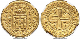 Pedro II gold 4000 Reis 1699-(R) AU Details (Cleaned) NGC, Rio de Janeiro mint, KM98, LMB-31a, cf. Guimaraes-1699-4a. Second type. "PORTVG+REX?" varie...