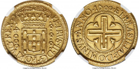 Pedro II gold 4000 Reis 1700 7/6-(R) AU Details (Repaired) NGC, Rio de Janeiro mint, KM98, LMB-32d, Guimaraes-1700-12a. Third type. Date between dots ...