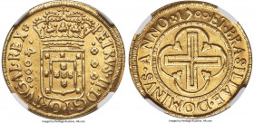 Pedro II gold 4000 Reis 1700-(R) AU Details (Brushed) NGC, Rio de Janeiro mint, KM98, LMB-32b, cf. Guimaraes-1700-10a (different obverse). Third type....