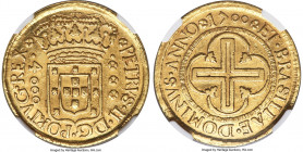 Pedro II gold 4000 Reis 1700-(R) AU Details (Removed From Jewelry) NGC, Rio de Janeiro mint, KM98, cf. LMB-32d (unlisted variety), Guimaraes-1700-13a....