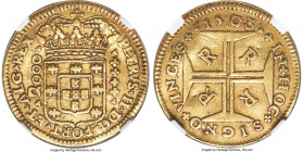 Pedro II gold 2000 Reis 1703-R AU Details (Bent) NGC, Rio de Janeiro mint, KM100, LMB-33, Guimaraes-1703-1.1. "RRRR" variety. One year type. A marvelo...