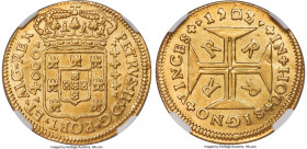 Pedro II gold 4000 Reis 1703-R AU Details (Repaired) NGC, Rio de Janeiro mint, KM101, LMB-34, Guimaraes-1703-1.1. First year of issue. A sought-after ...