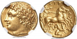 SICILY. Syracuse. Agathocles, as Tyrant (317-289 BC). AV decadrachm or 50 litrai (15mm, 4.27 gm, 9h). NGC Choice AU 4/5 - 5/5, Fine Style. 317-310 BC....