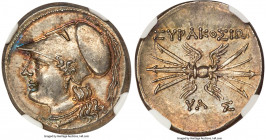 SICILY. Syracuse. Fifth Republic (Democracy). 214-212 BC. AR 8-litrai (24mm, 6.76 gm, 6h). NGC Choice MS S 5/5 - 5/5. Head of Athena left, hair flowin...