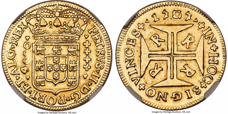 Pedro II gold 4000 Reis 1707-R AU Details (Removed From Jewelry) NGC, Rio de Jan...