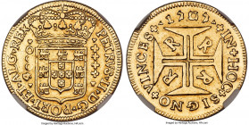 Pedro II gold 4000 Reis 1707-R AU Details (Removed From Jewelry) NGC, Rio de Janeiro mint, KM101, LMB-38, Guimaraes-1707-1.1. The last year and second...